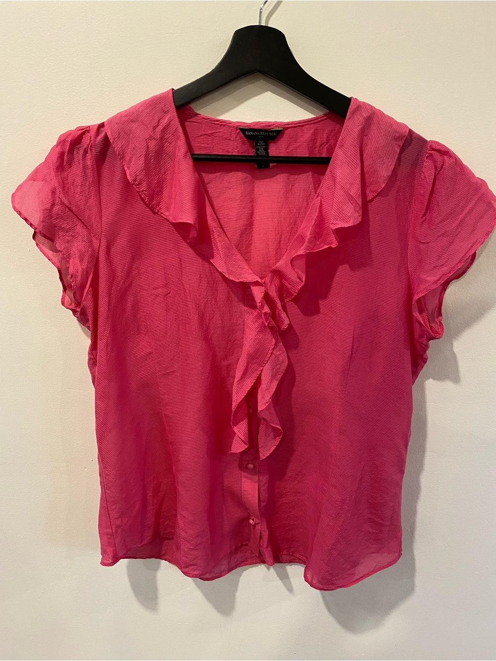 Silk and cotton blend blouse Banana Republic ruffled size large pink